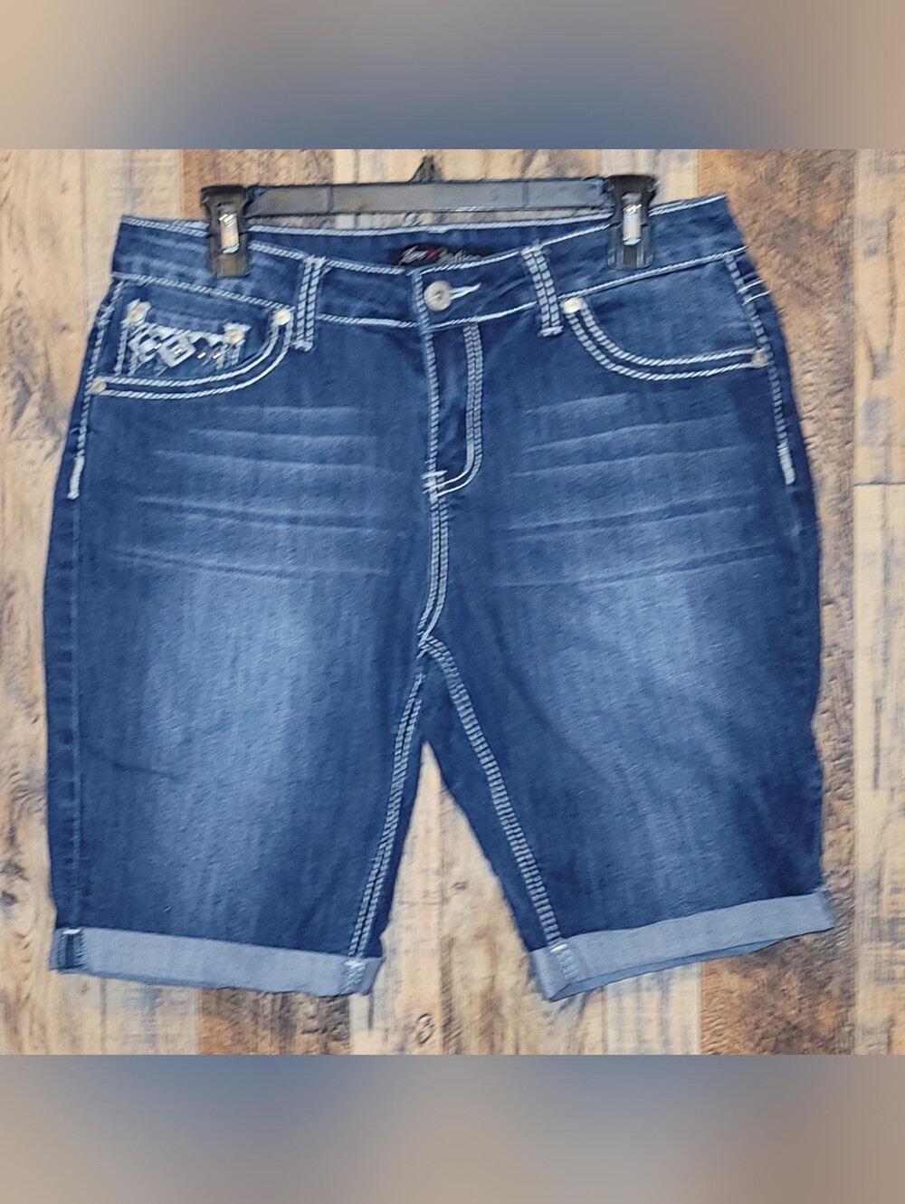 Love Indigo Dark Blue Distressed Denim Jean Shorts